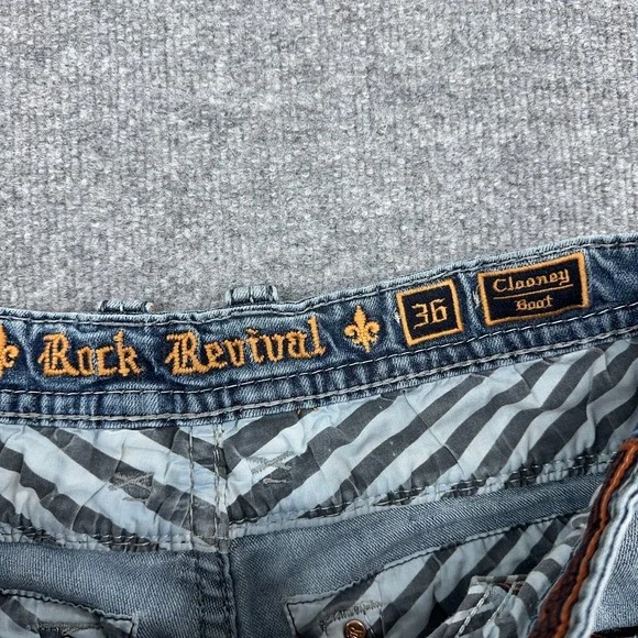 Rock Revival Jeans Mens 36x32 Clooney Boot Cut Flap Pocket Heavy Thick Stitch - Picture 11 of 16